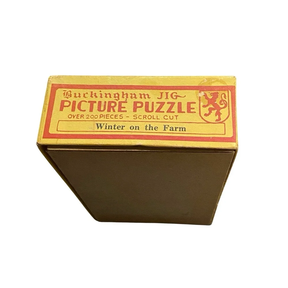 Vtg Buckingham Jig Picture Puzzle Winter On The Farm Scroll Cut Over 200 Pieces